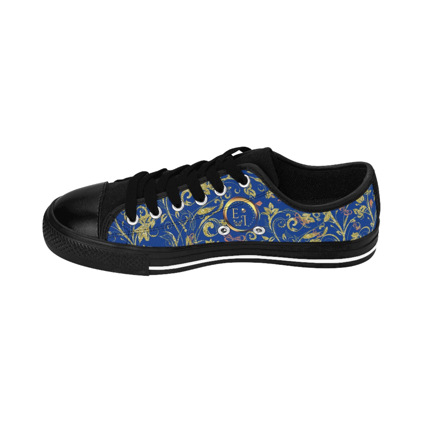 Bohemian Butterfly | Dark Blue | Black Sole LowTop Sneakers