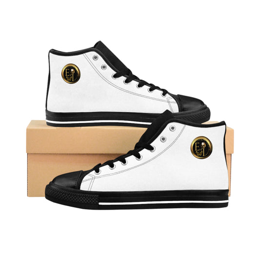 White high-top 'Essence Innovation' sneakers with black accents on a white background