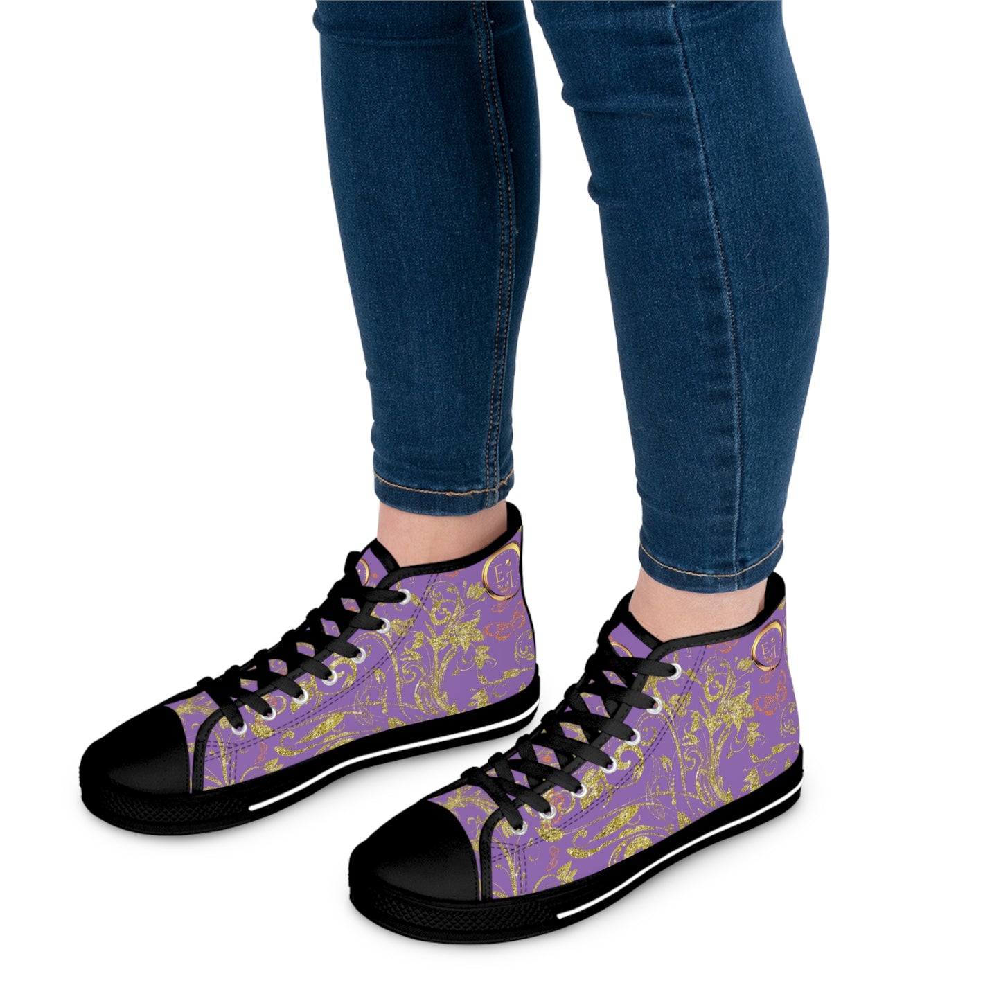 Bohemian Butterfly Heart | Light Purple | Black Sole HighTop Sneakers