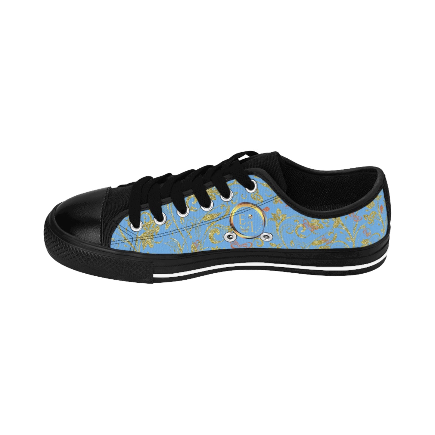 Bohemian Butterfly | Light Blue | Black Sole LowTop Sneakers