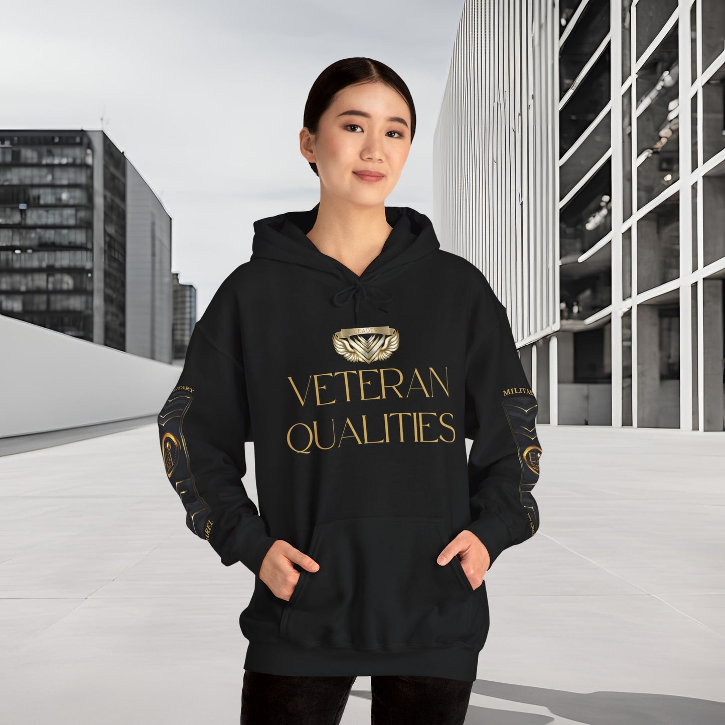 Veteran Qualities Leader One | Black Hoodie | Military & Service Tribute