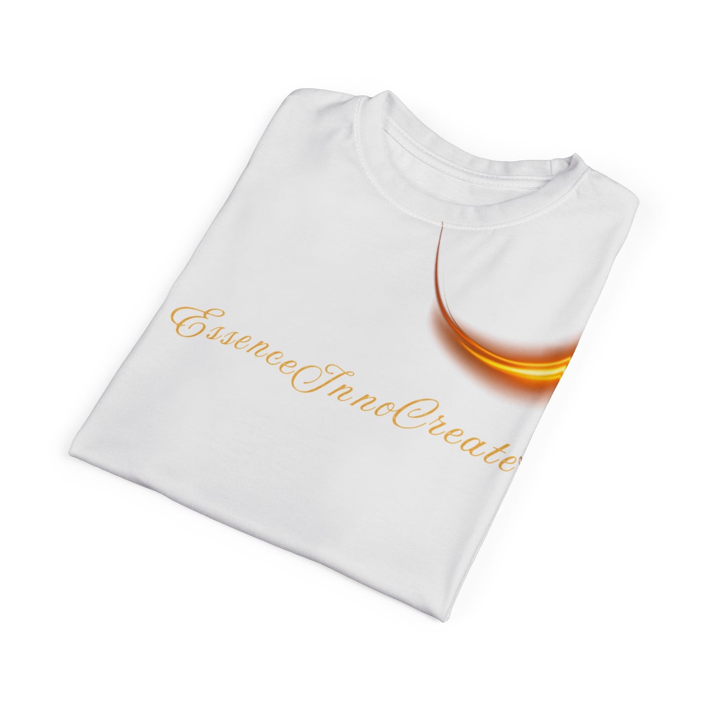 White t-shirt with 'Essence Inno Create' text and abstract design on a white background