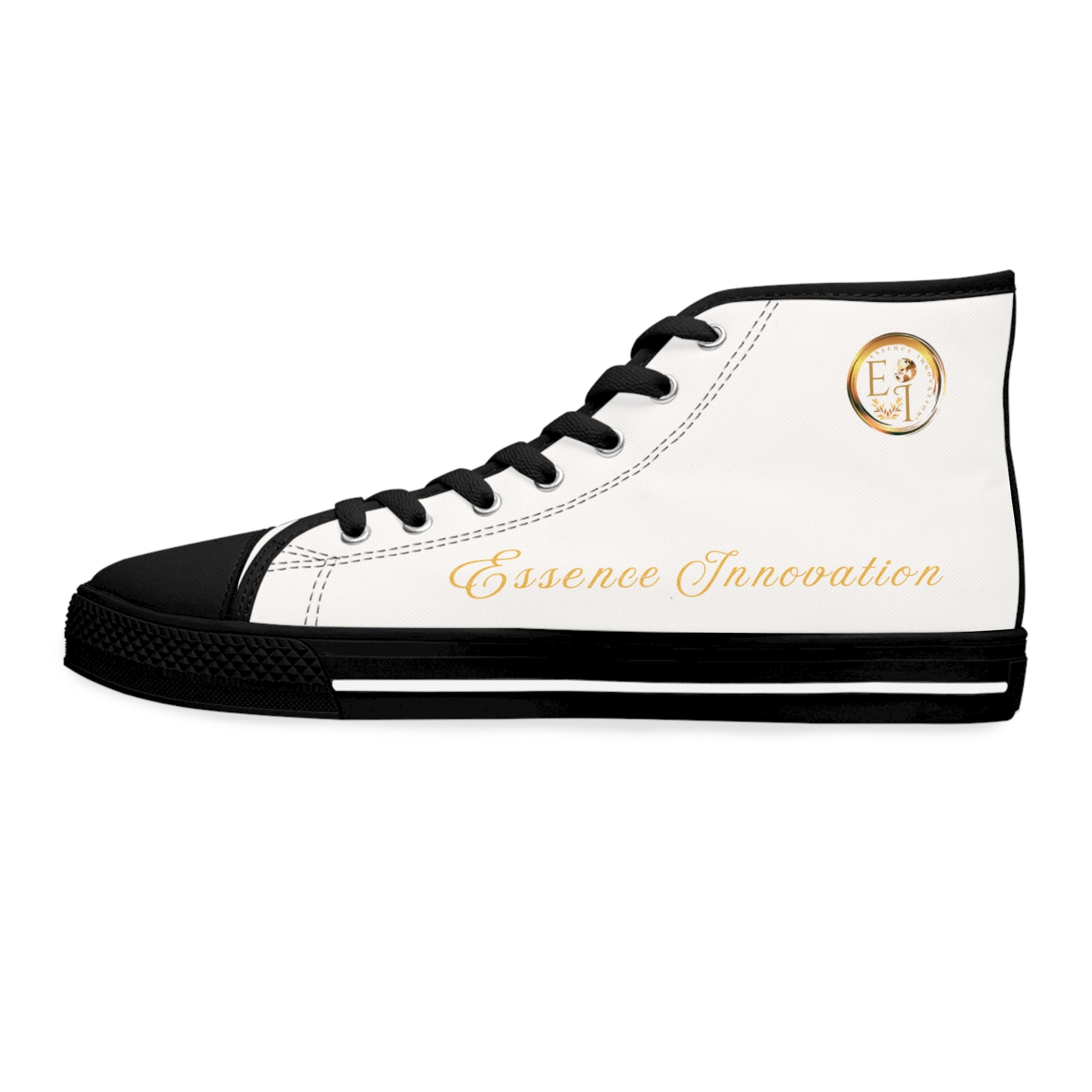 White high-top sneaker with black accents and 'Essence Innovation' branding on a white background