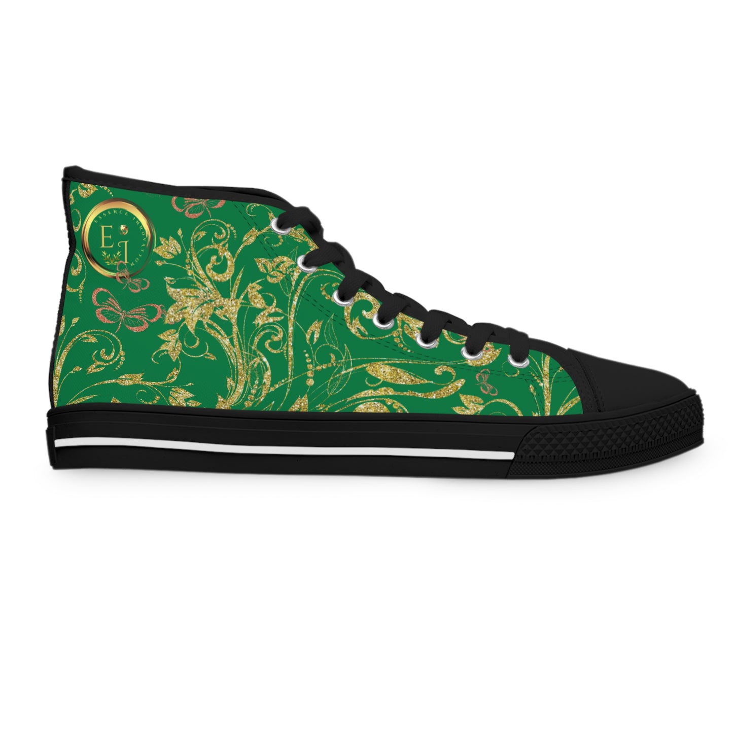 Bohemian Butterfly Heart | Green | Black Sole HighTop Sneakers