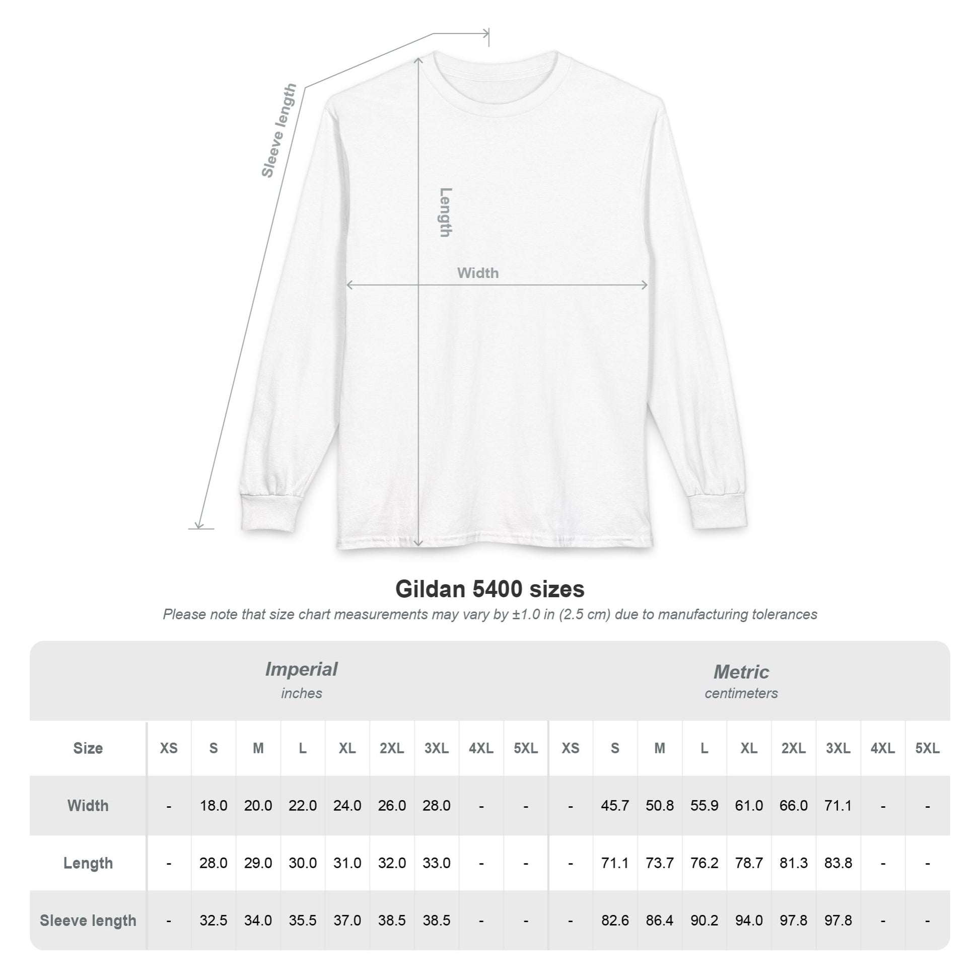 Essence Innovation 'Design Meets Soul' Measurement chart for Gildan 5400 shirts with size chart and dimensions.