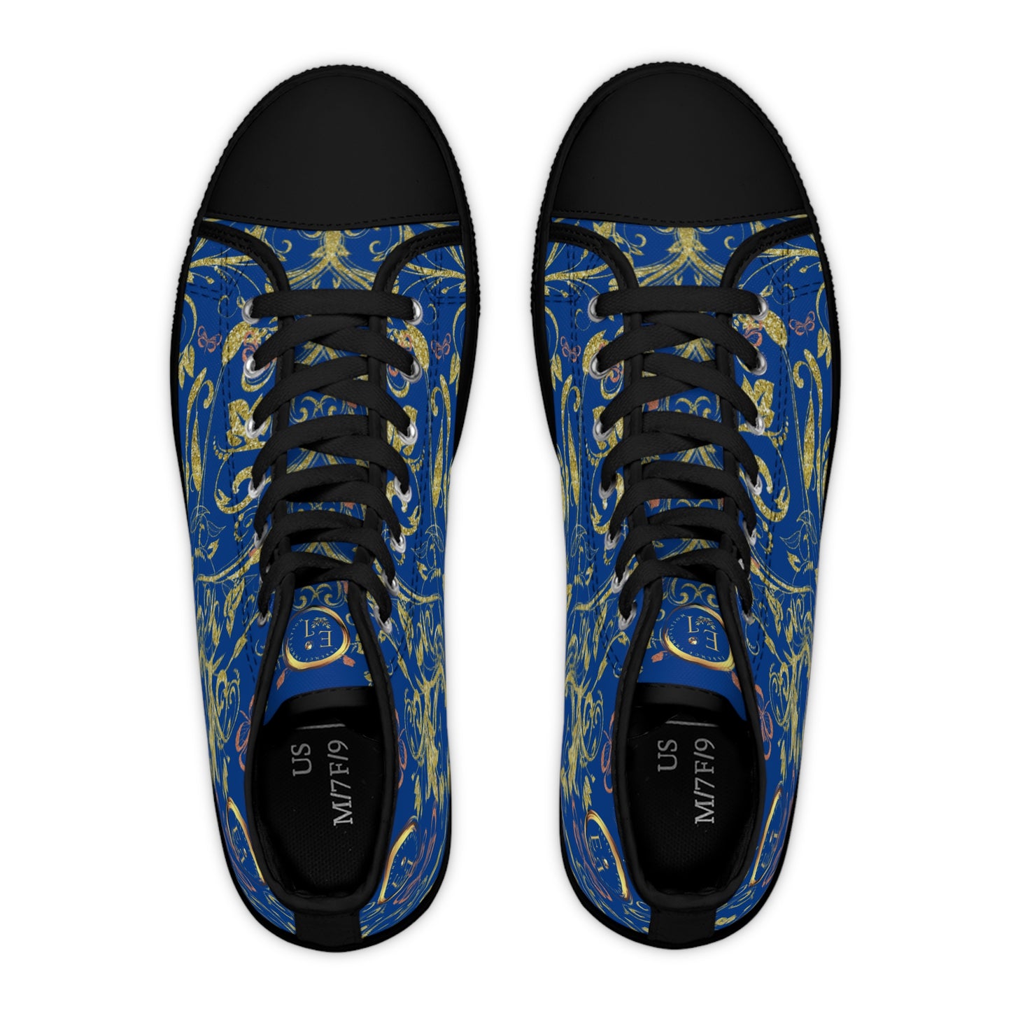Bohemian Butterfly Heart | Dark Blue | Black Sole HighTop Sneakers