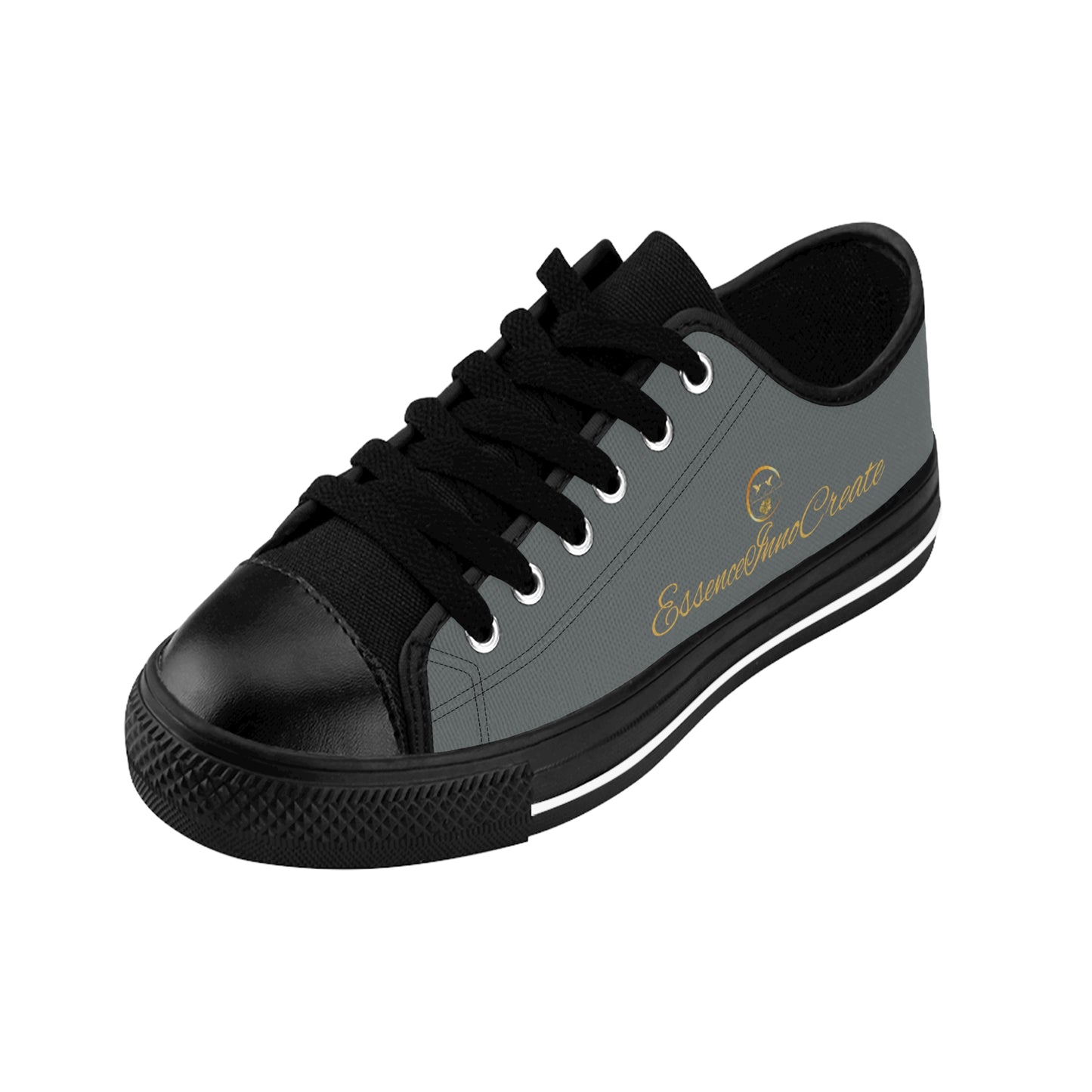 Black and gray sneaker with 'EssenceInnoCreate' branding on a white background