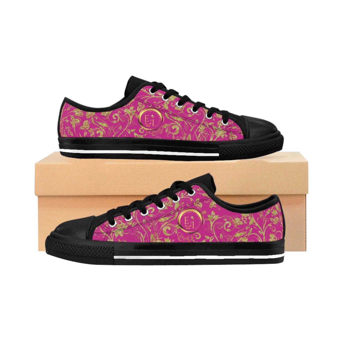 Bohemian Butterfly | Pink | Black Sole LowTop Sneakers
