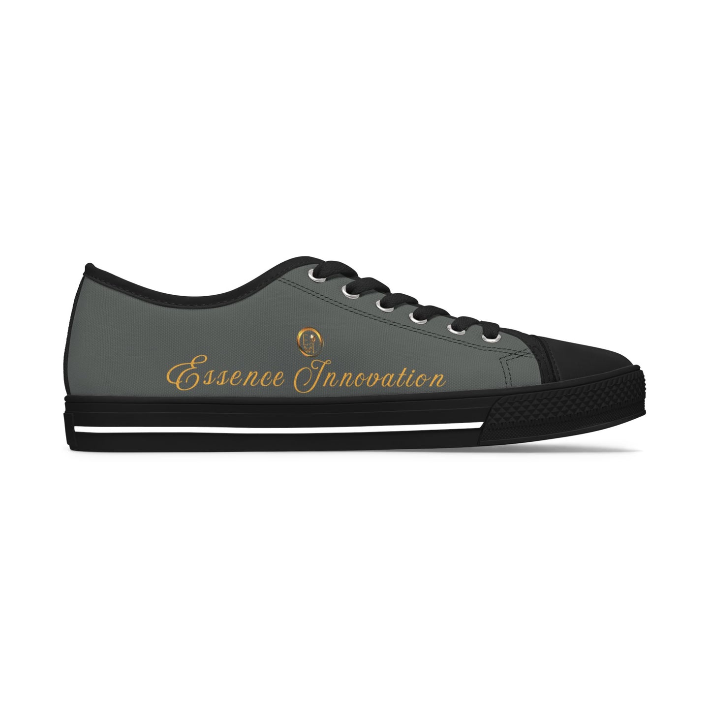 Gray and black sneaker with 'Essence Innovation' branding on a white background