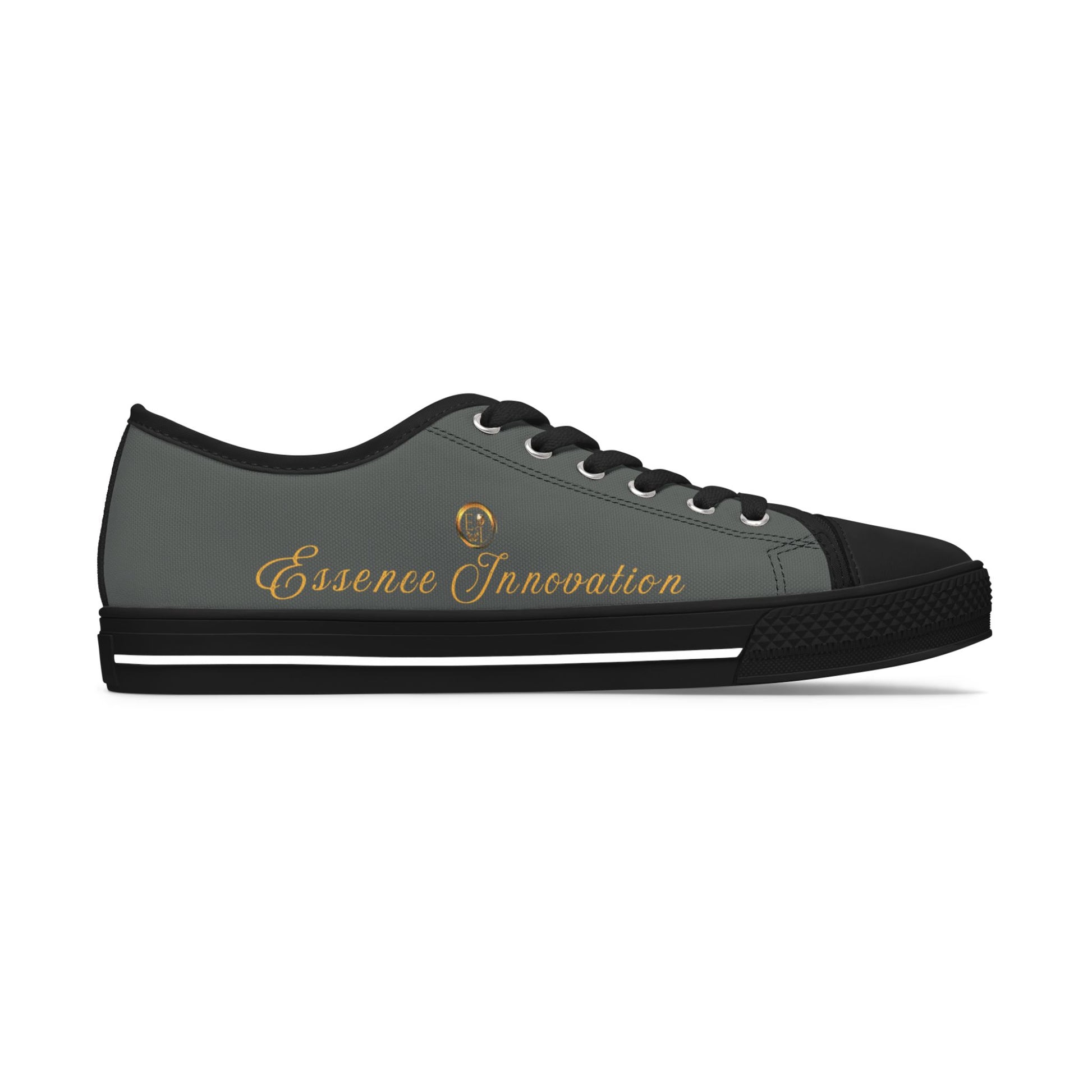 Gray and black sneaker with 'Essence Innovation' branding on a white background