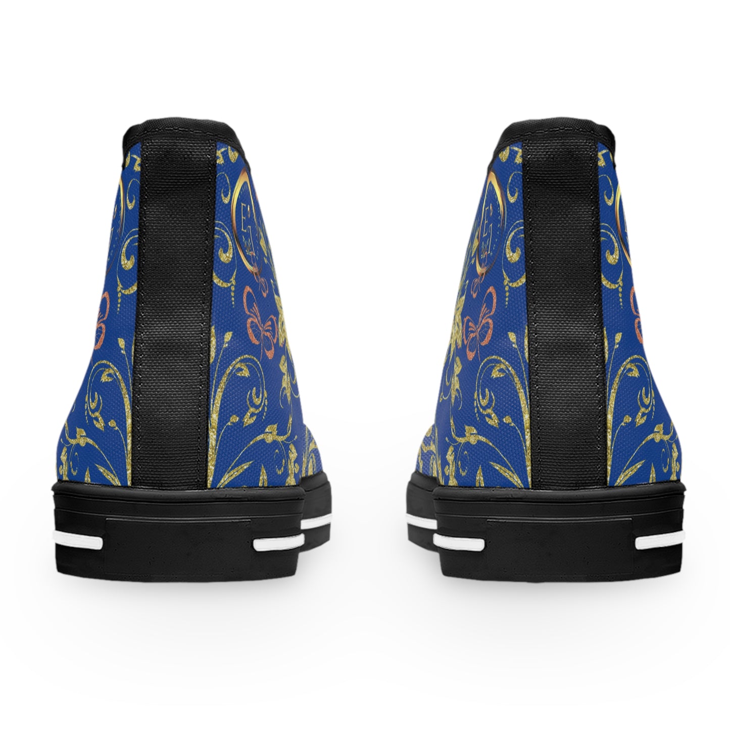 Bohemian Butterfly Heart | Dark Blue | Black Sole HighTop Sneakers