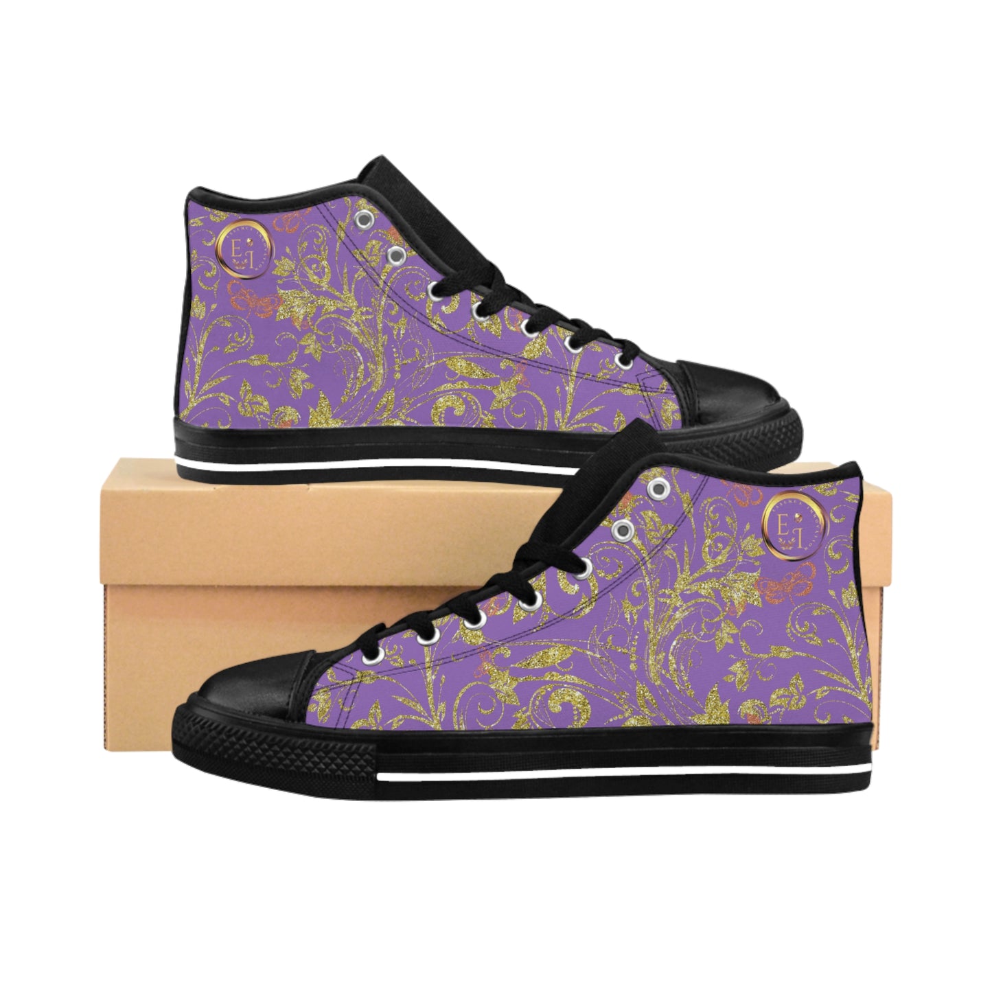 Bohemian Butterfly | Light Purple | Black Sole HighTop Sneakers