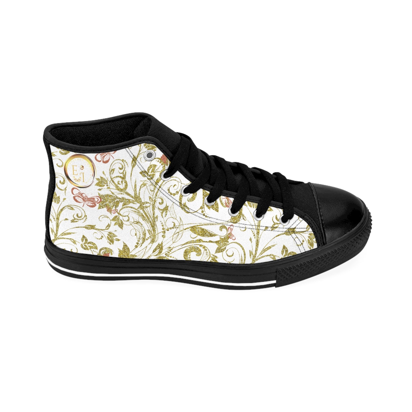 Black Essence Innovation high-top sneaker with floral pattern on a white background