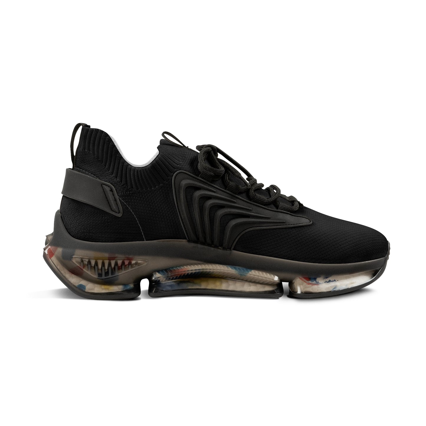 Black Essence Innovation 'Street Vibes' sneaker with unique sole design on a white background