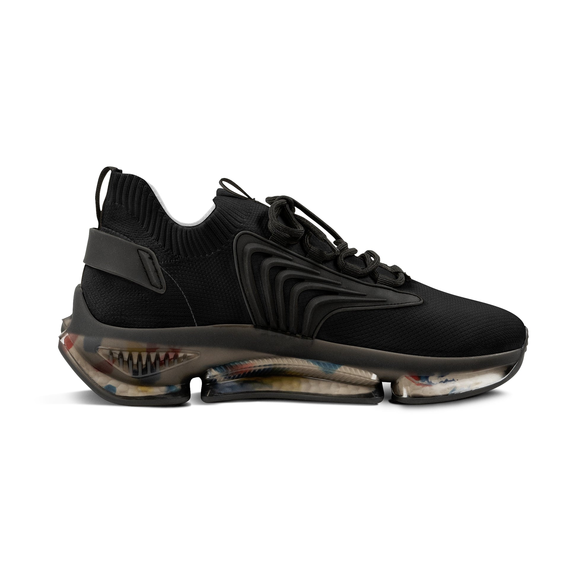 Black Essence Innovation 'Street Vibes' sneaker with unique sole design on a white background