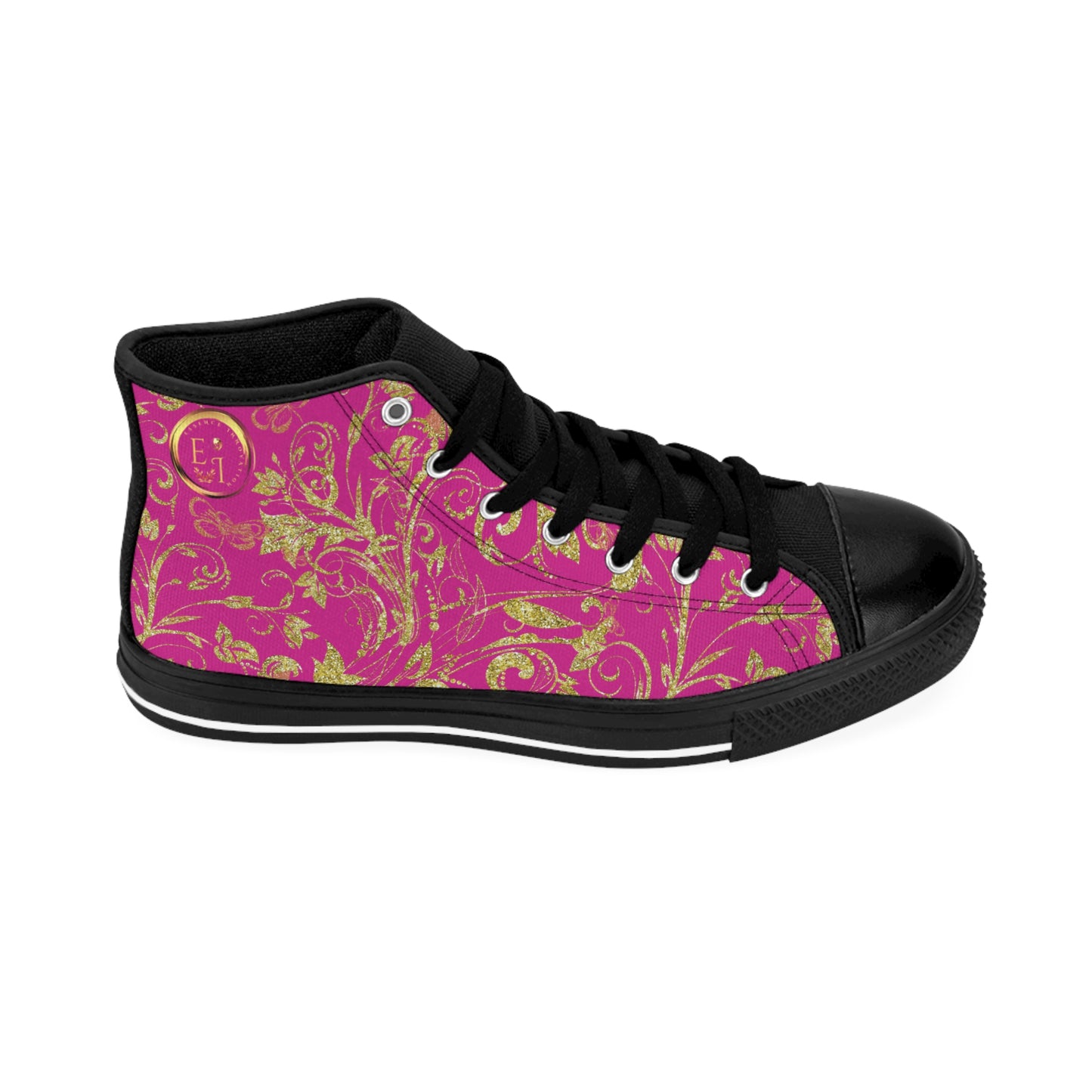 Bohemian Butterfly | Pink | Black Sole HighTop Sneakers
