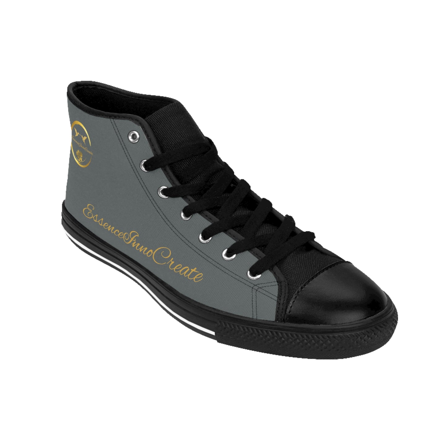 Black and gray high-top 'EssenceInnoCreate' sneaker with branding on a white background