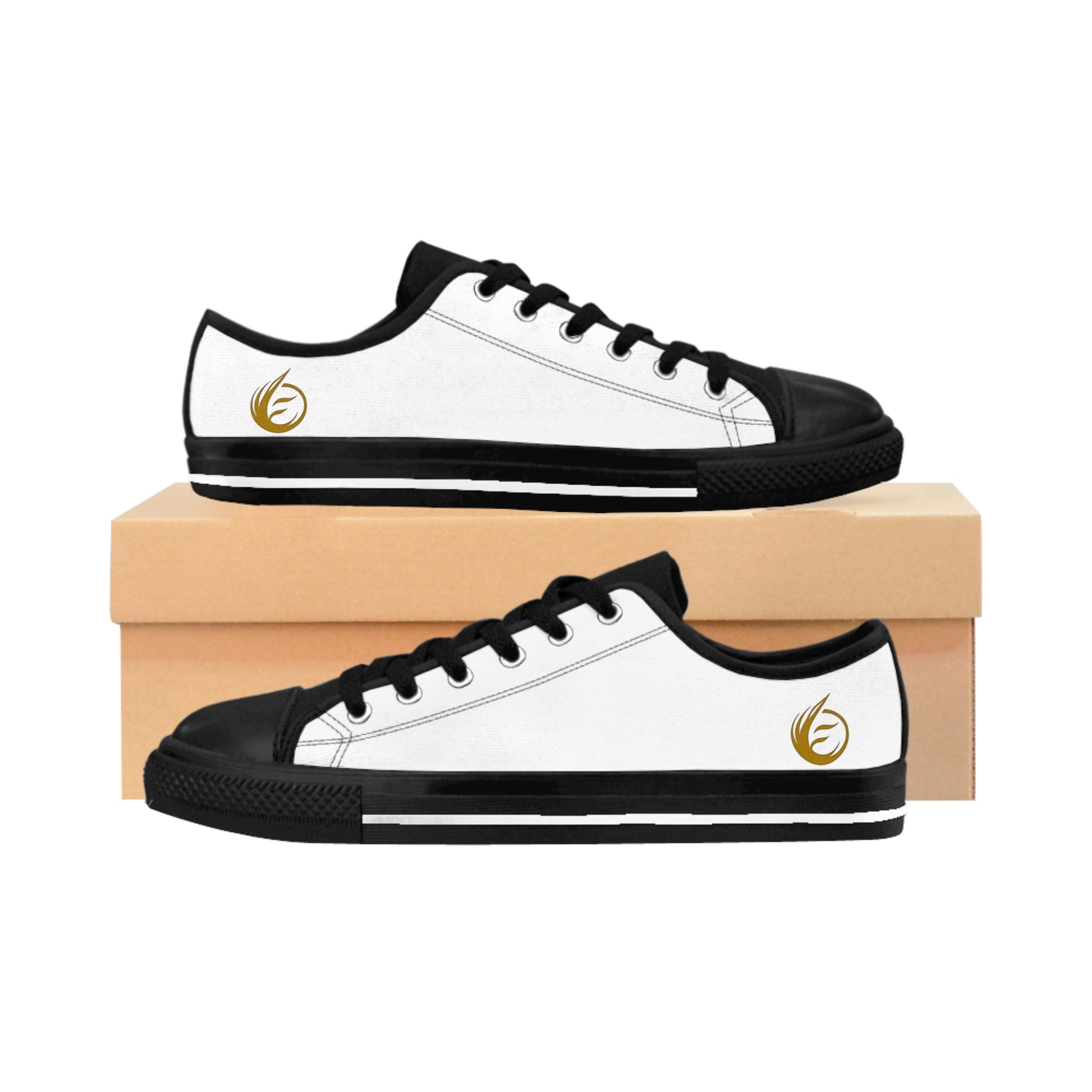 Black and white EssenceInnoCreate sneakers with 'Spirits of the Beast' text on a white background