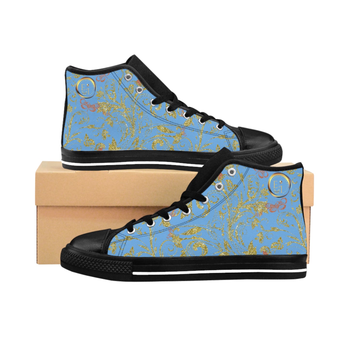 Bohemian Butterfly | Light Blue | Black Sole HighTop Sneakers
