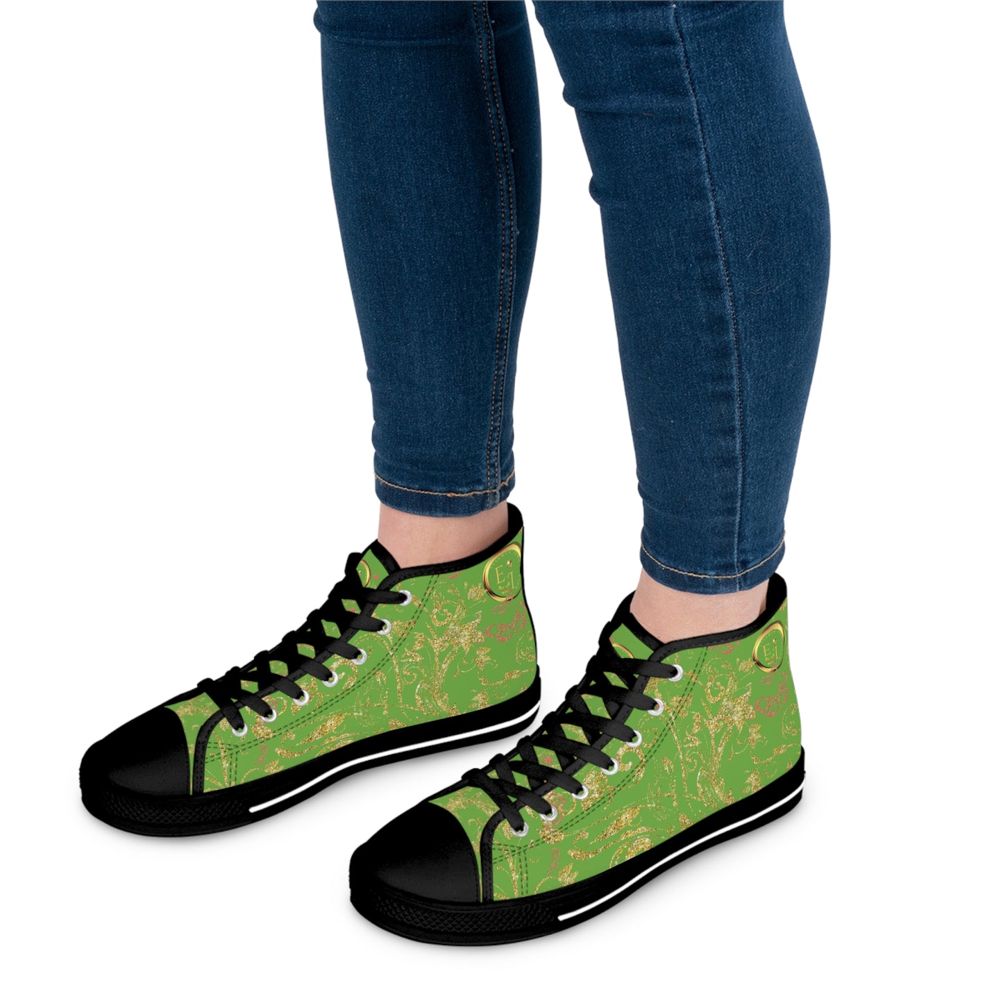 Bohemian Butterfly Heart | Light Green | Black Sole HighTop Sneakers