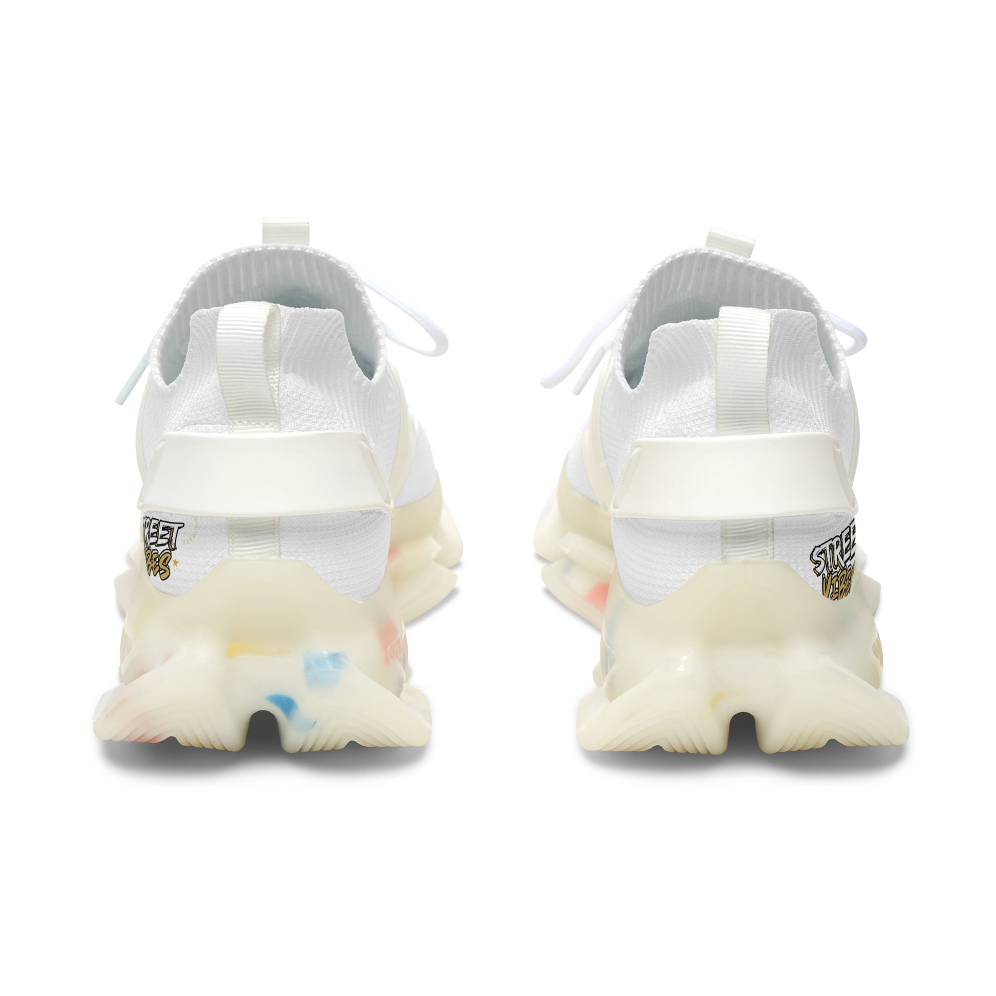 White Essence Innovation 'Street Vibes' sneakers with colorful sole on a white background