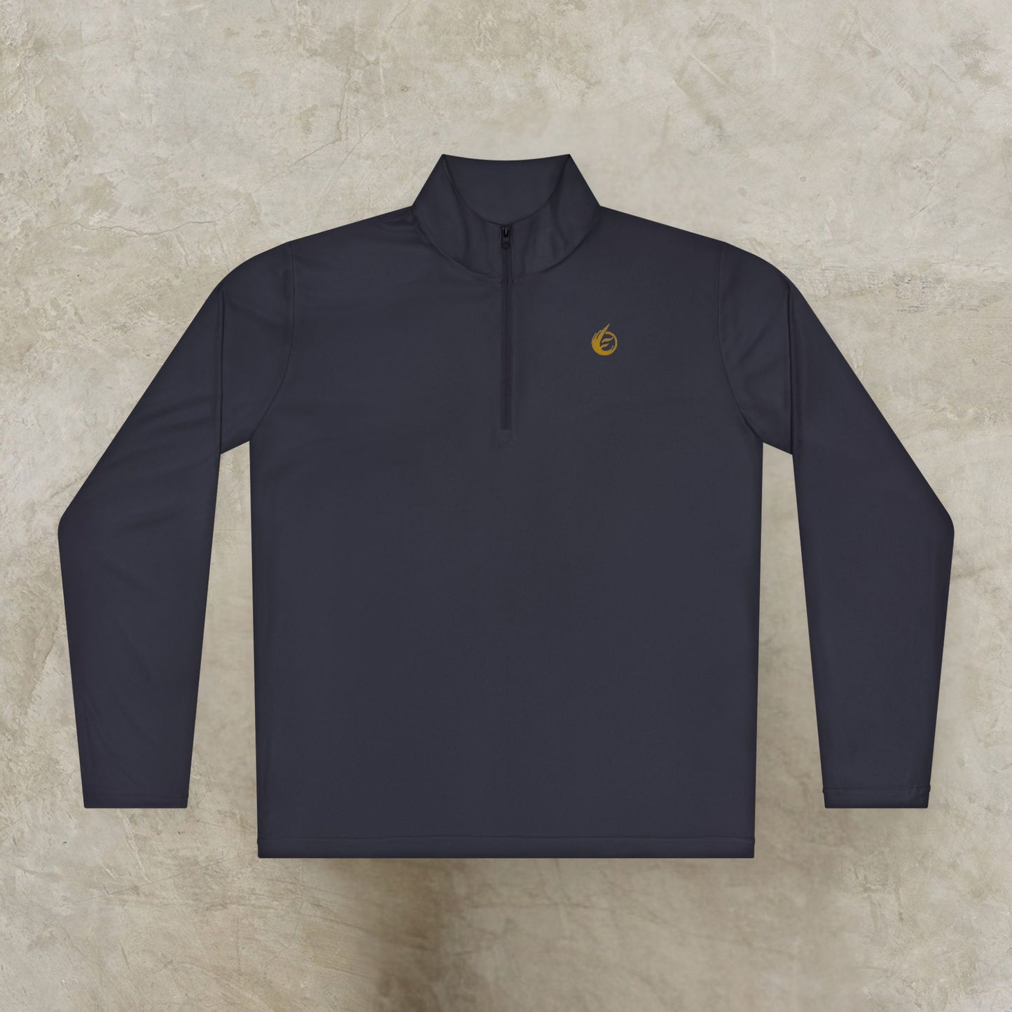 Dark gray long-sleeve shirt with a small 'EssenceInnoCreate' logo on a beige background