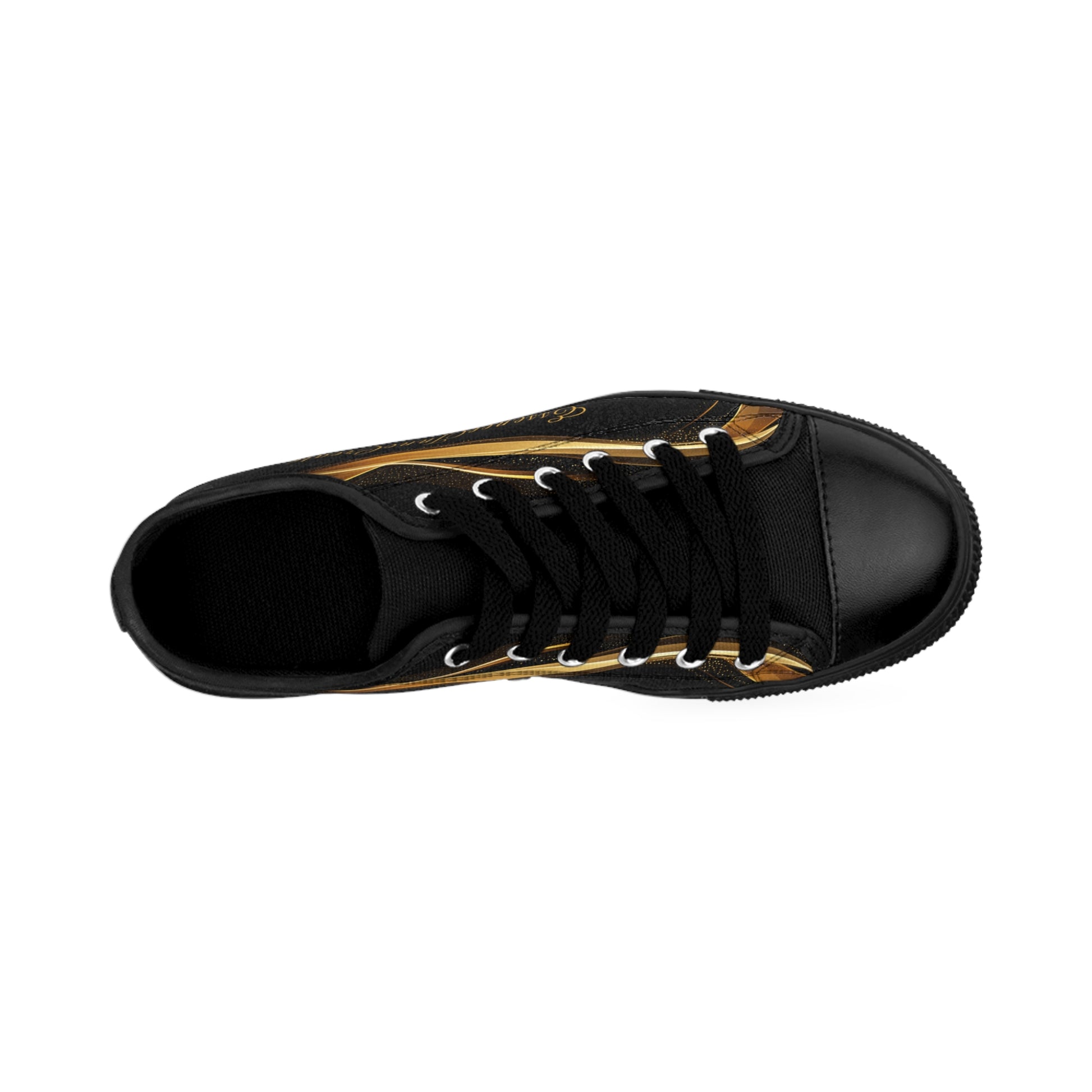 'EssenceInnoCreate' black sneaker with white laces on a white background