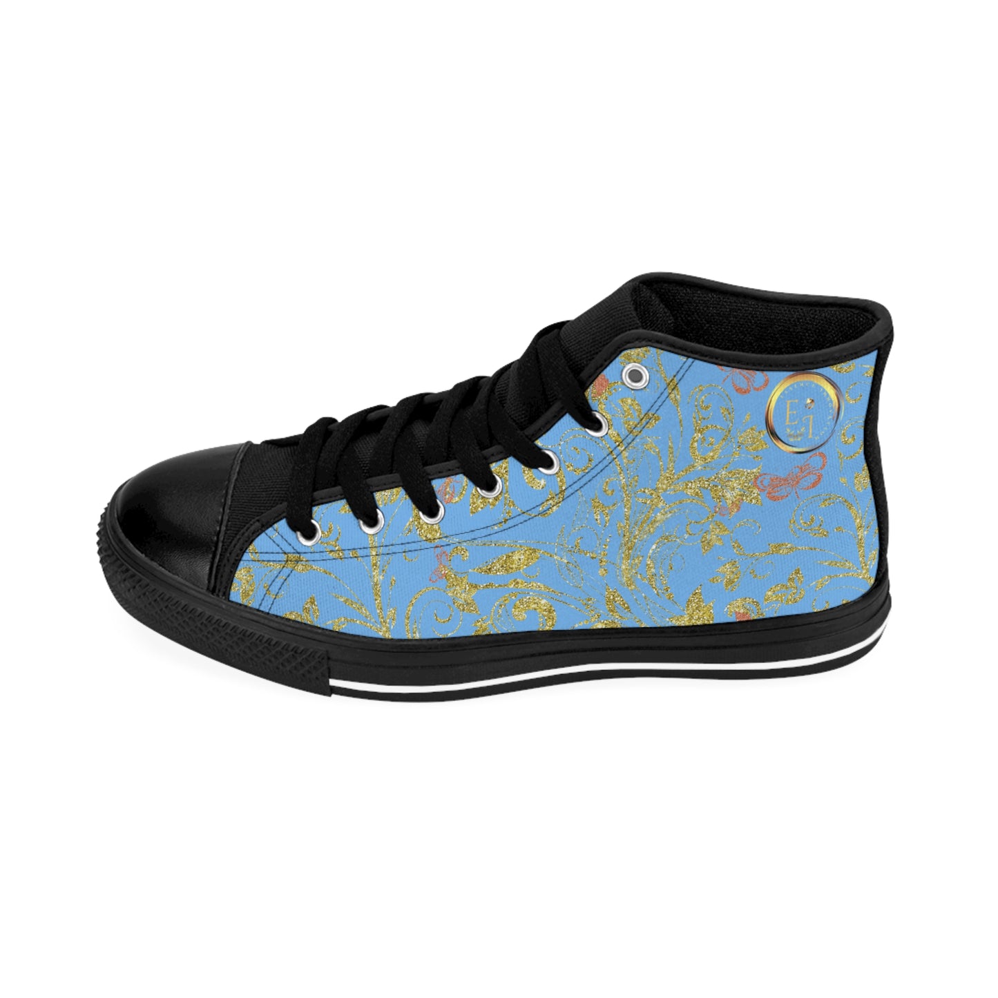 Bohemian Butterfly | Light Blue | Black Sole HighTop Sneakers
