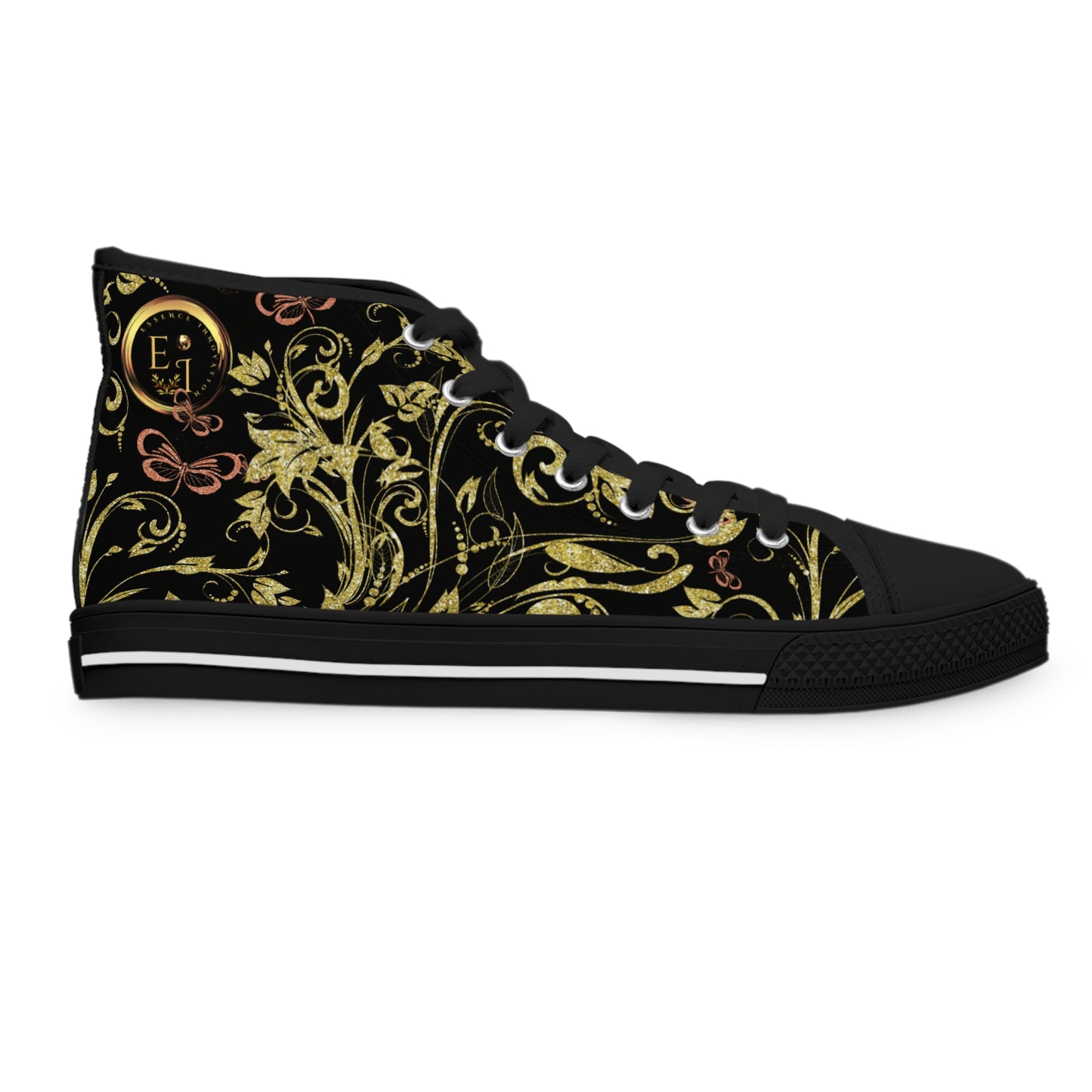 Bohemian Butterfly Heart | Black | Black Sole HighTop Sneakers