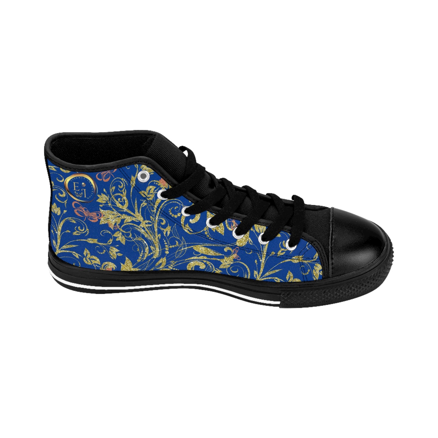 Bohemian Butterfly | Dark Blue | Black Sole HighTop Sneakers