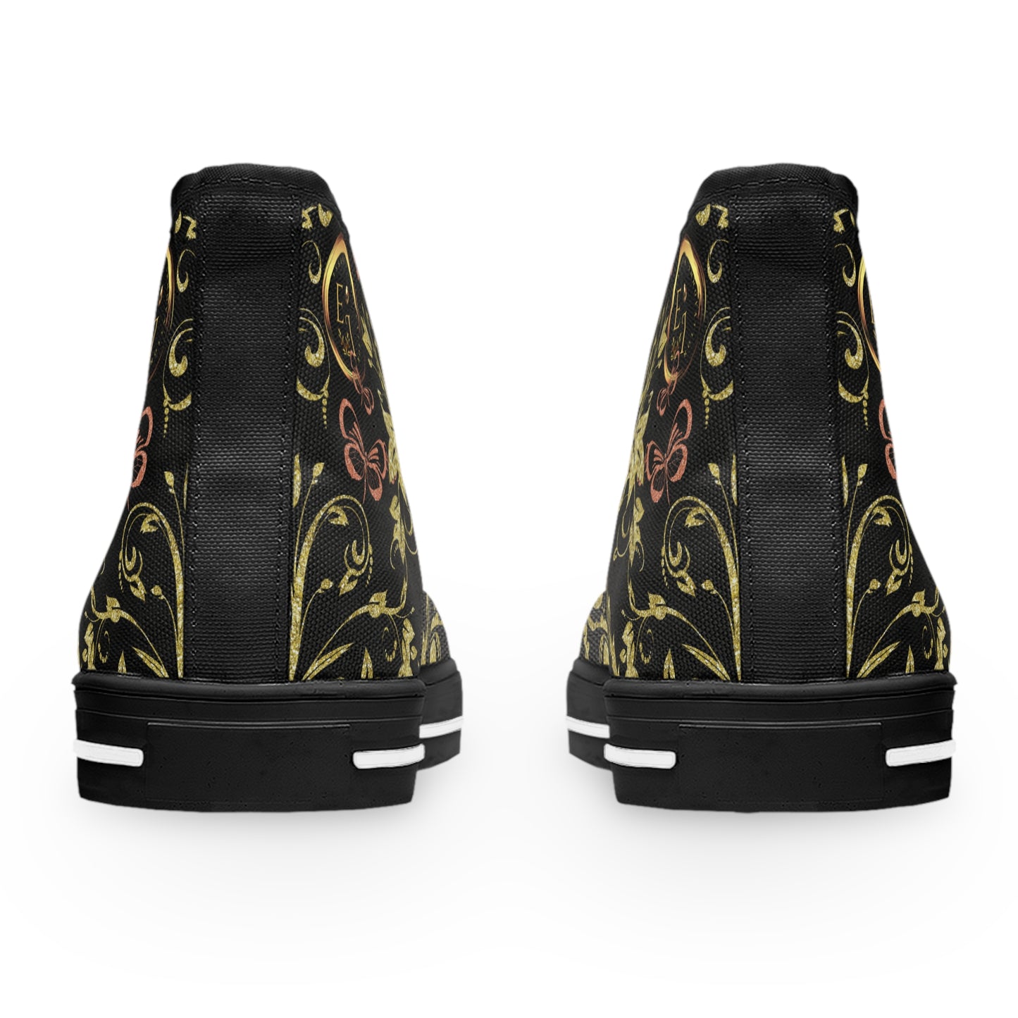 Bohemian Butterfly Heart | Black | Black Sole HighTop Sneakers