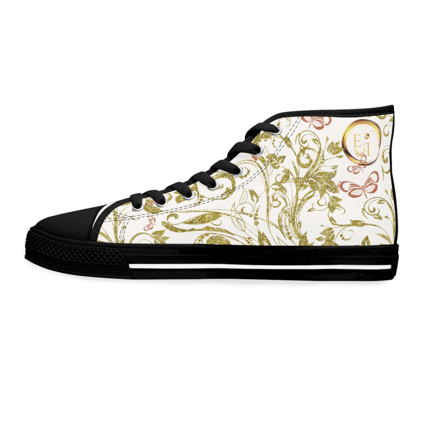 Bohemian Butterfly Heart | White | Black Sole HighTop Sneakers