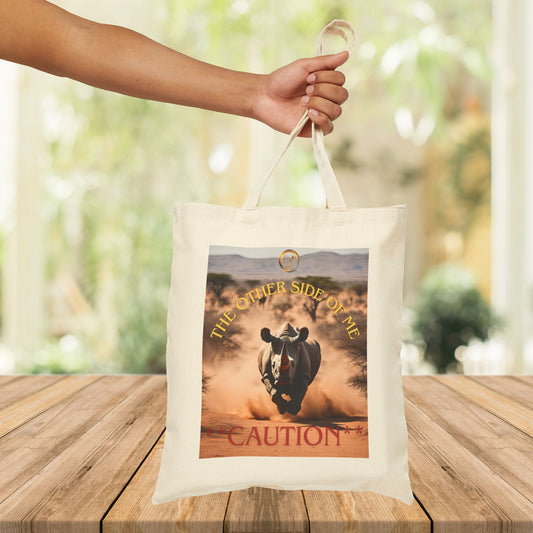 Caution Rhino Cotton Canvas Tote Bag, Eco-Friendly Shopping Bag, Animal Lovers Gift, Beach Tote, Adventure Carryall
