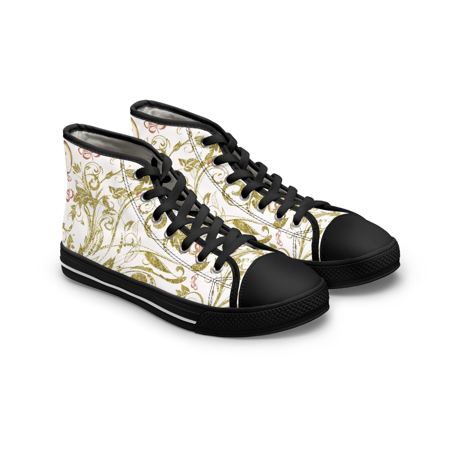 Bohemian Butterfly Heart | White | Black Sole HighTop Sneakers