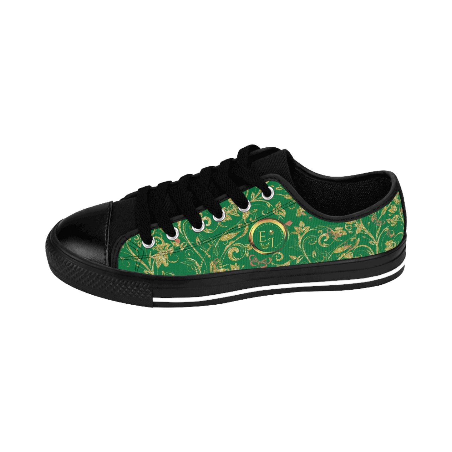 Bohemian Butterfly | Green | Black Sole LowTop Sneakers