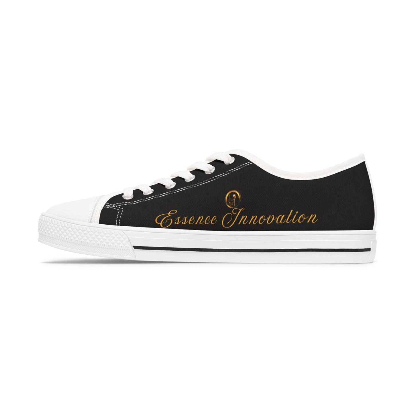 Black sneaker with 'Essence Innovation' branding on a white background
