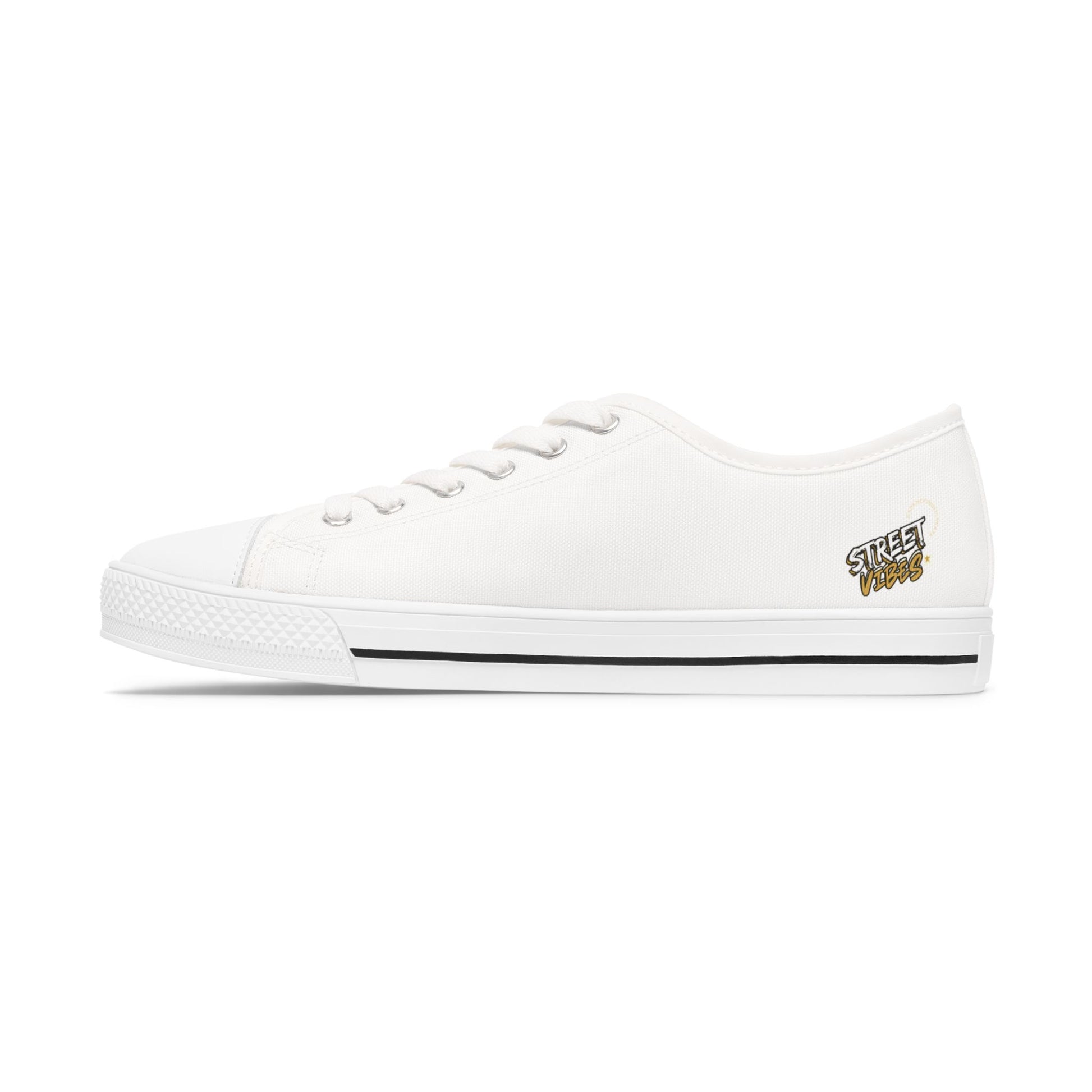 White sneaker with an Essence Innovation 'Street Vibes' logo on a white background