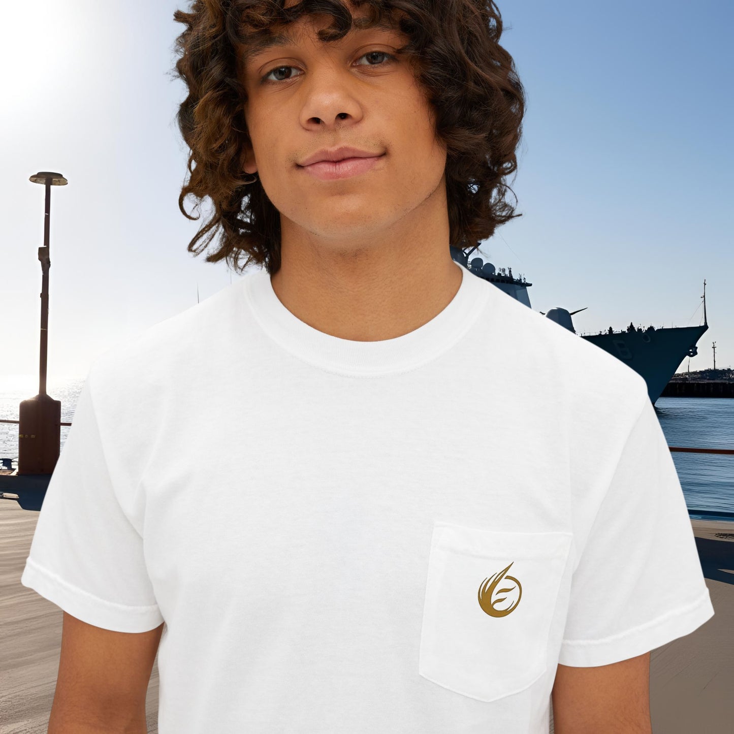 Person wearing a white t-shirt with 'EssenceInnoCreate' logo in front of a blurred background