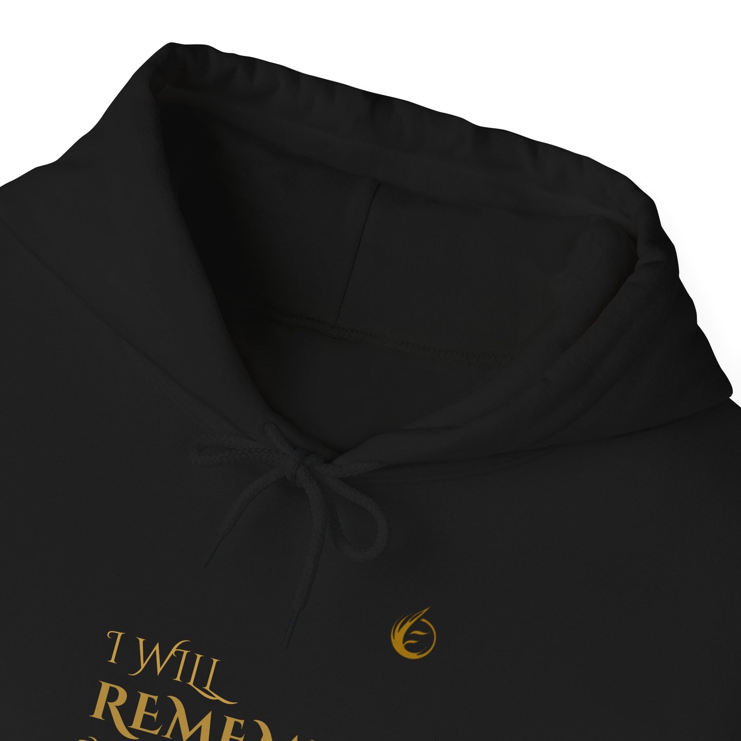 Black EssenceInnoCreate Quiet Resolve hoodie with a small graphic design on the chest.