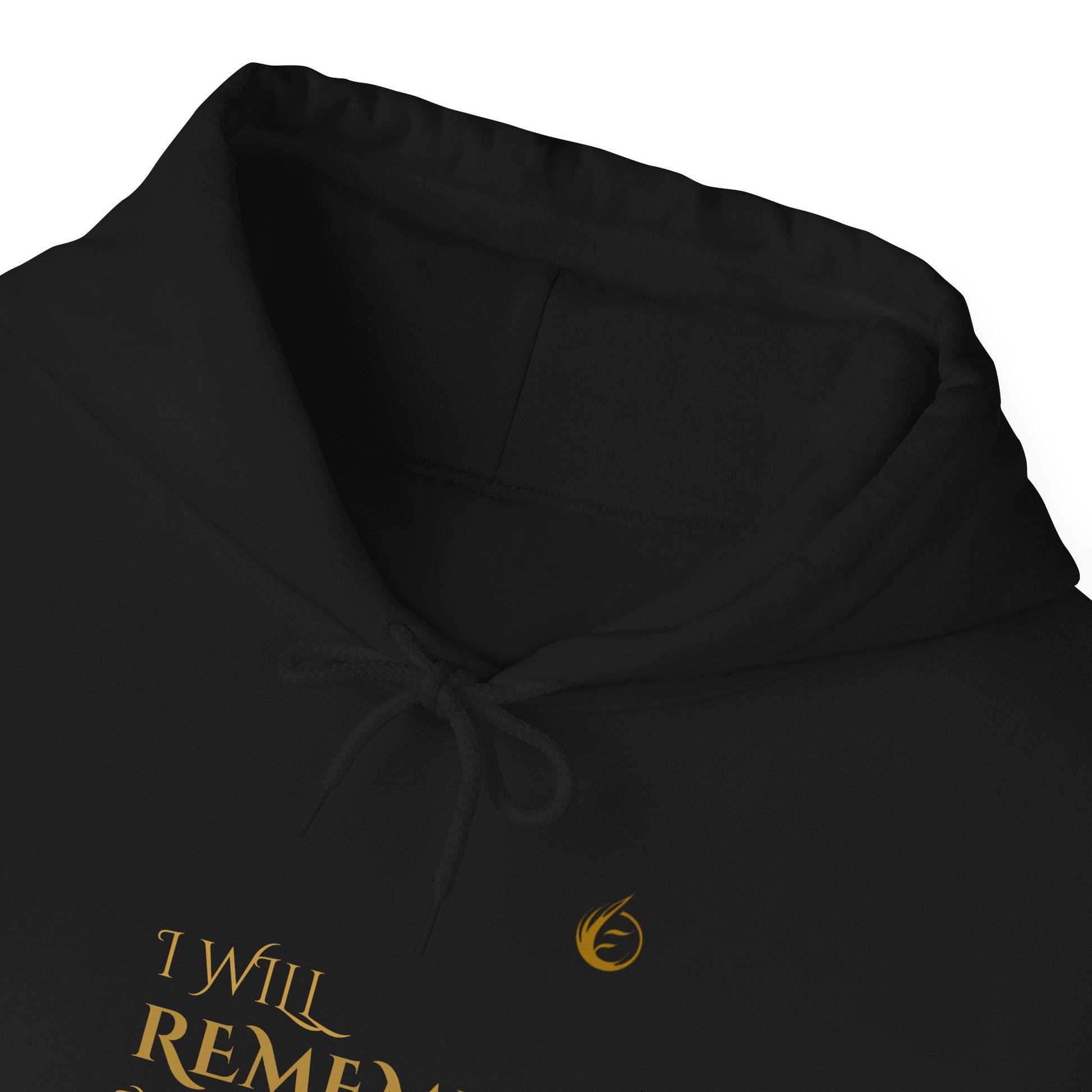 Black EssenceInnoCreate Quiet Resolve hoodie with a small graphic design on the chest.