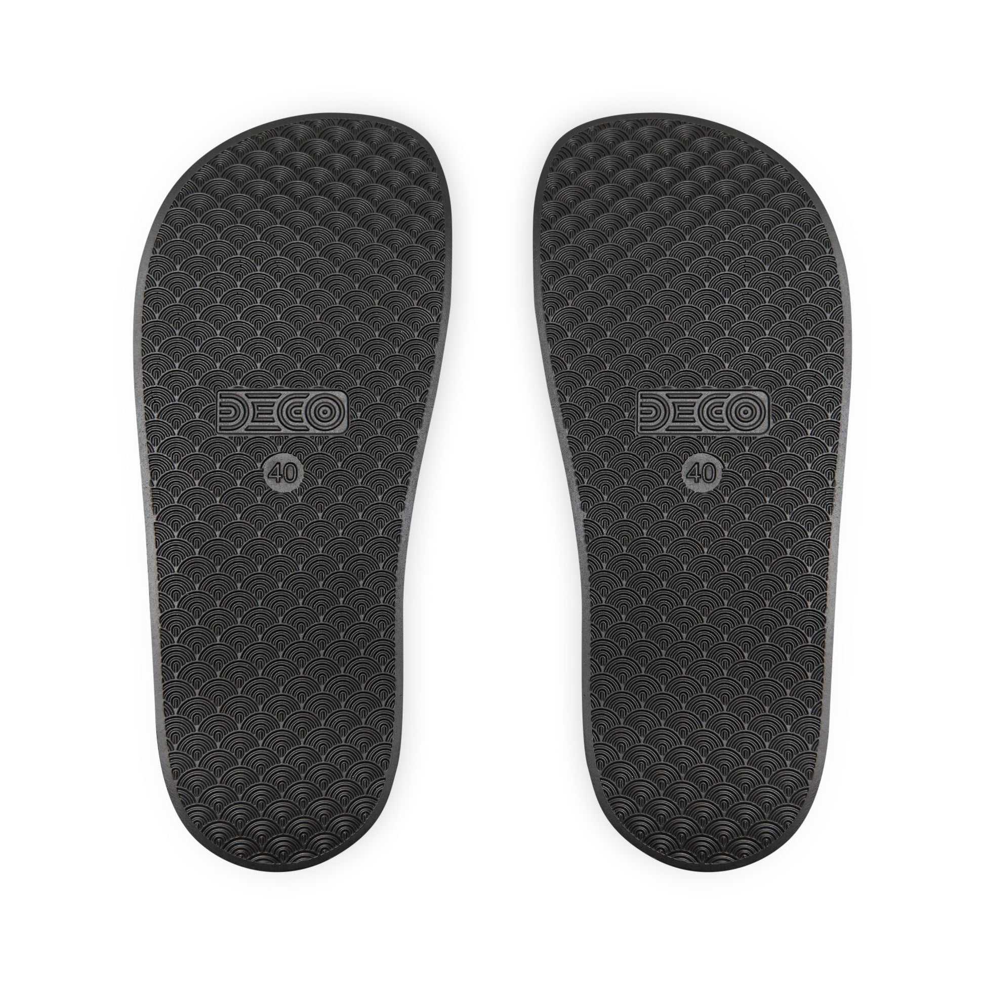 Black EssenceInnoCreate shoe insoles with DECO branding on a white background