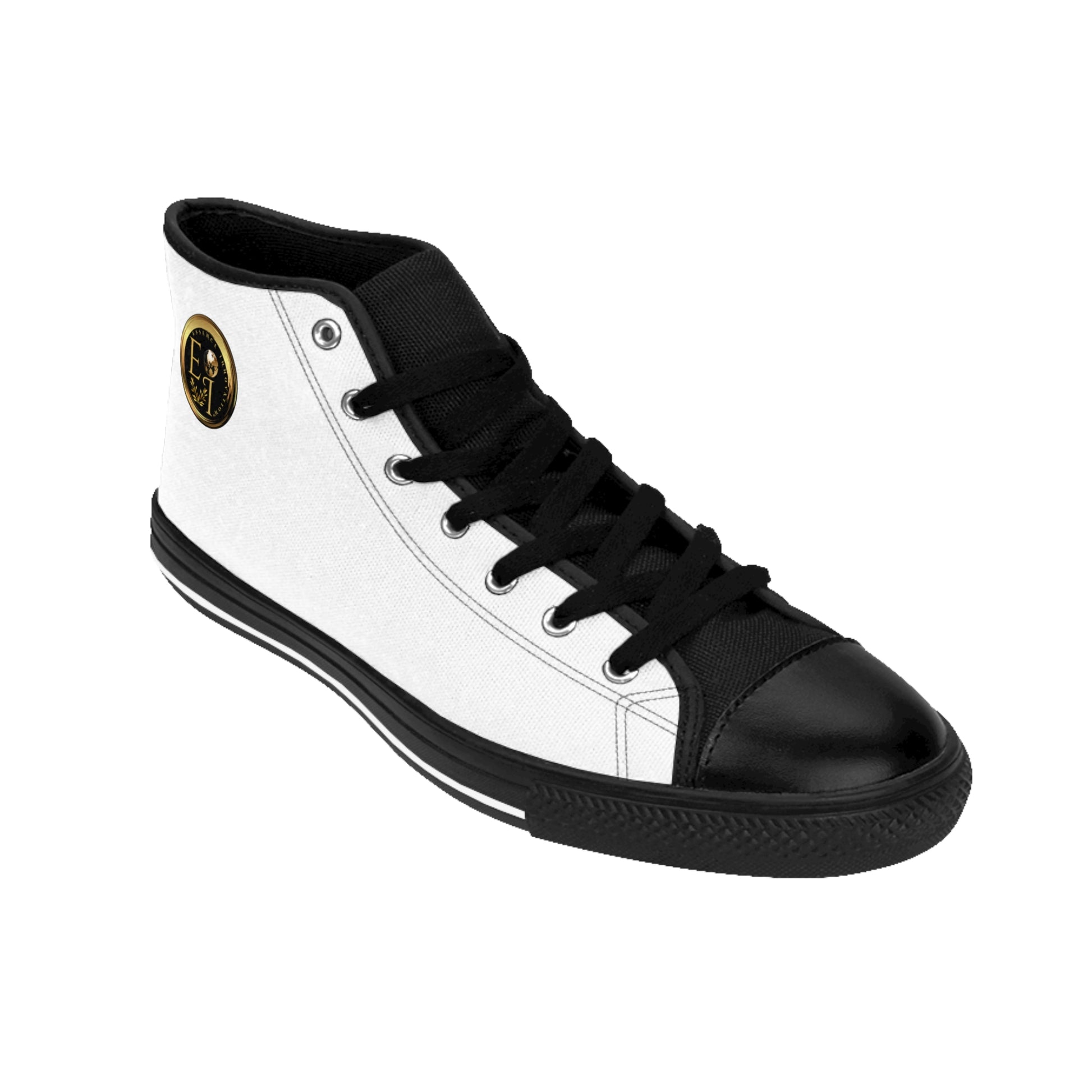 White high-top 'Essence Innovation' sneaker with black accents on a white background