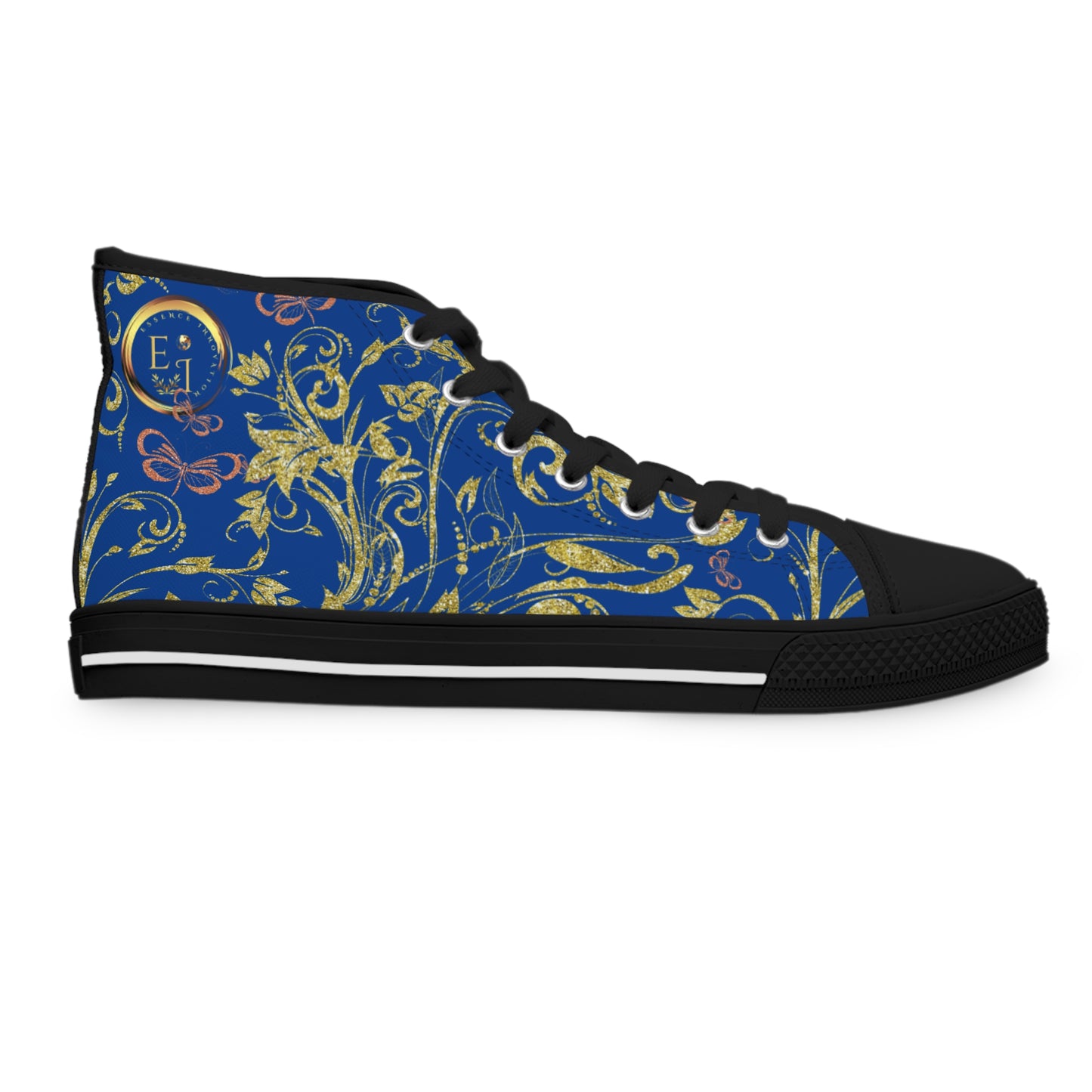 Bohemian Butterfly Heart | Dark Blue | Black Sole HighTop Sneakers