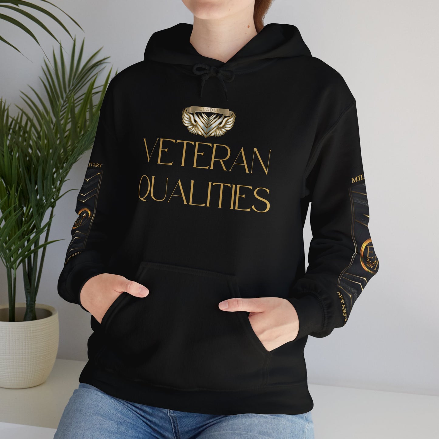 Veteran Qualities Leader One | Black Hoodie | Military & Service Tribute