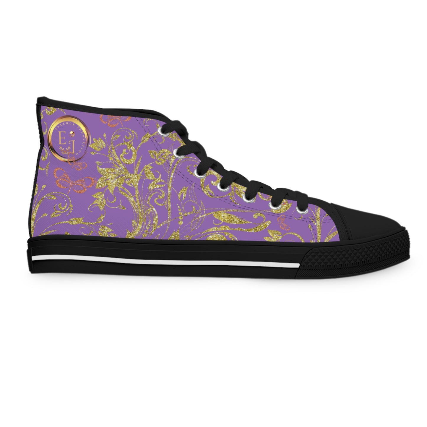 Bohemian Butterfly Heart | Light Purple | Black Sole HighTop Sneakers