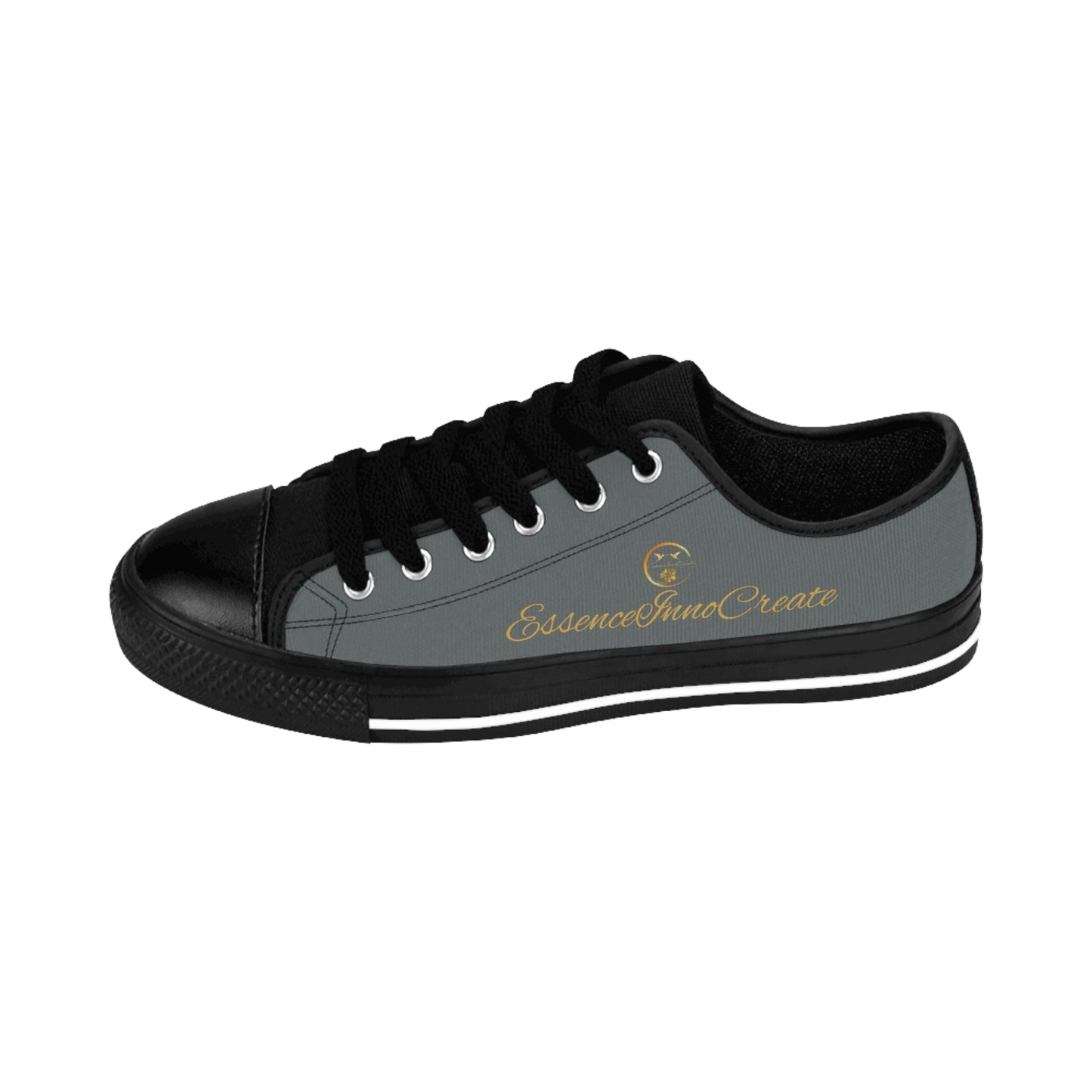 Black and gray sneaker with 'EssenceInnoCreate' branding on a white background