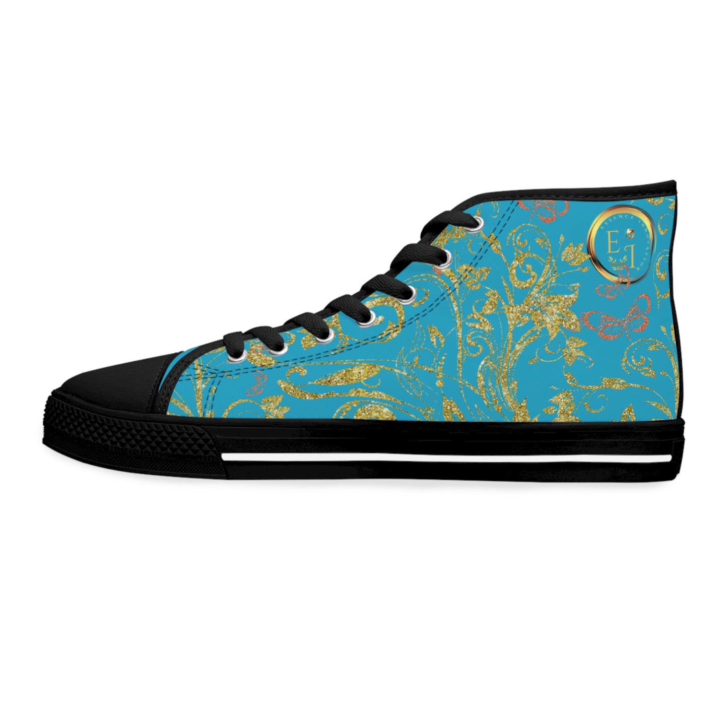 Bohemian Butterfly Heart | Turquoise | Black Sole HighTop Sneakers