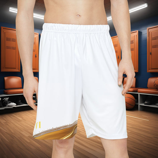Person wearing white shorts in a locker room setting