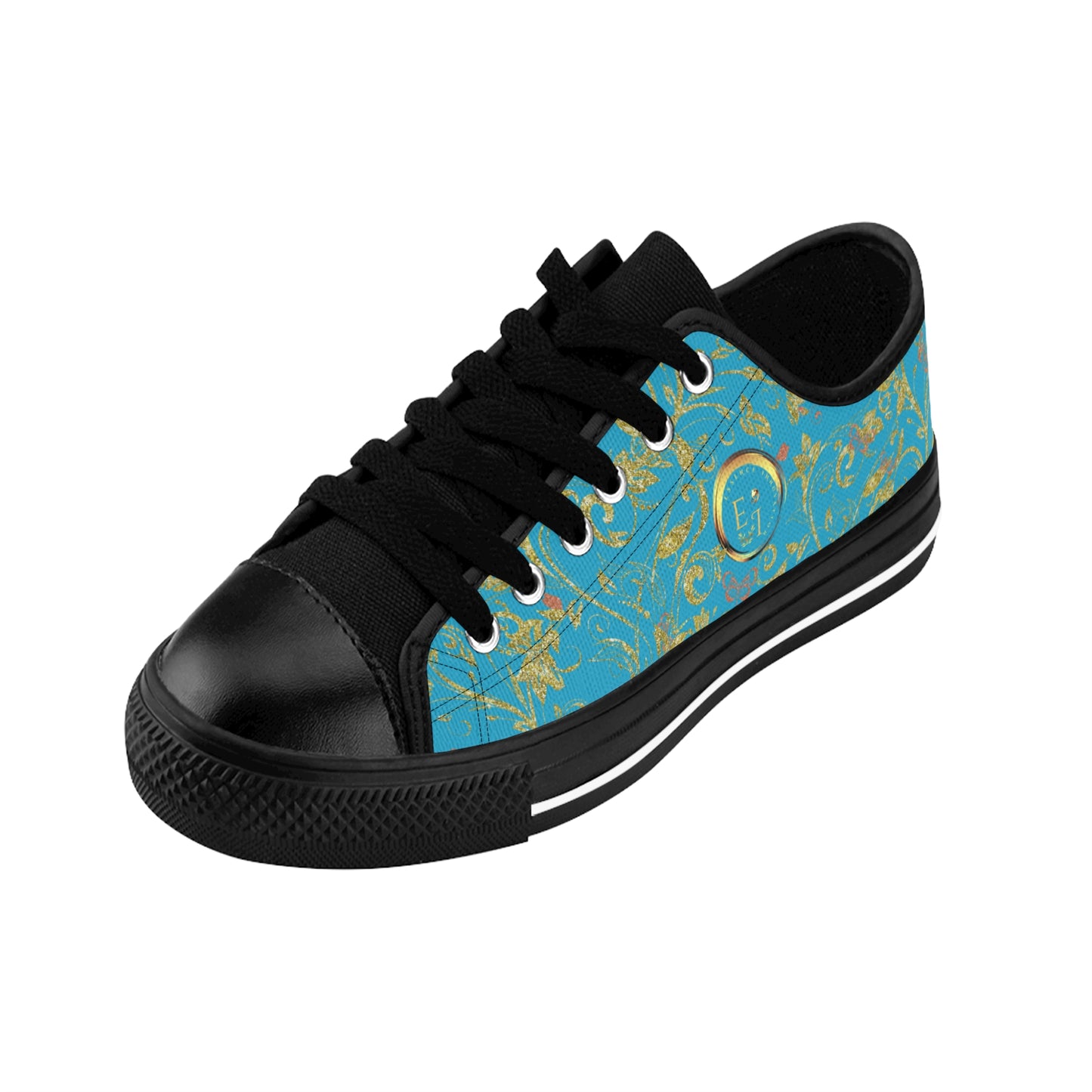 Bohemian Butterfly | Turquoise | Black Sole LowTop Sneakers