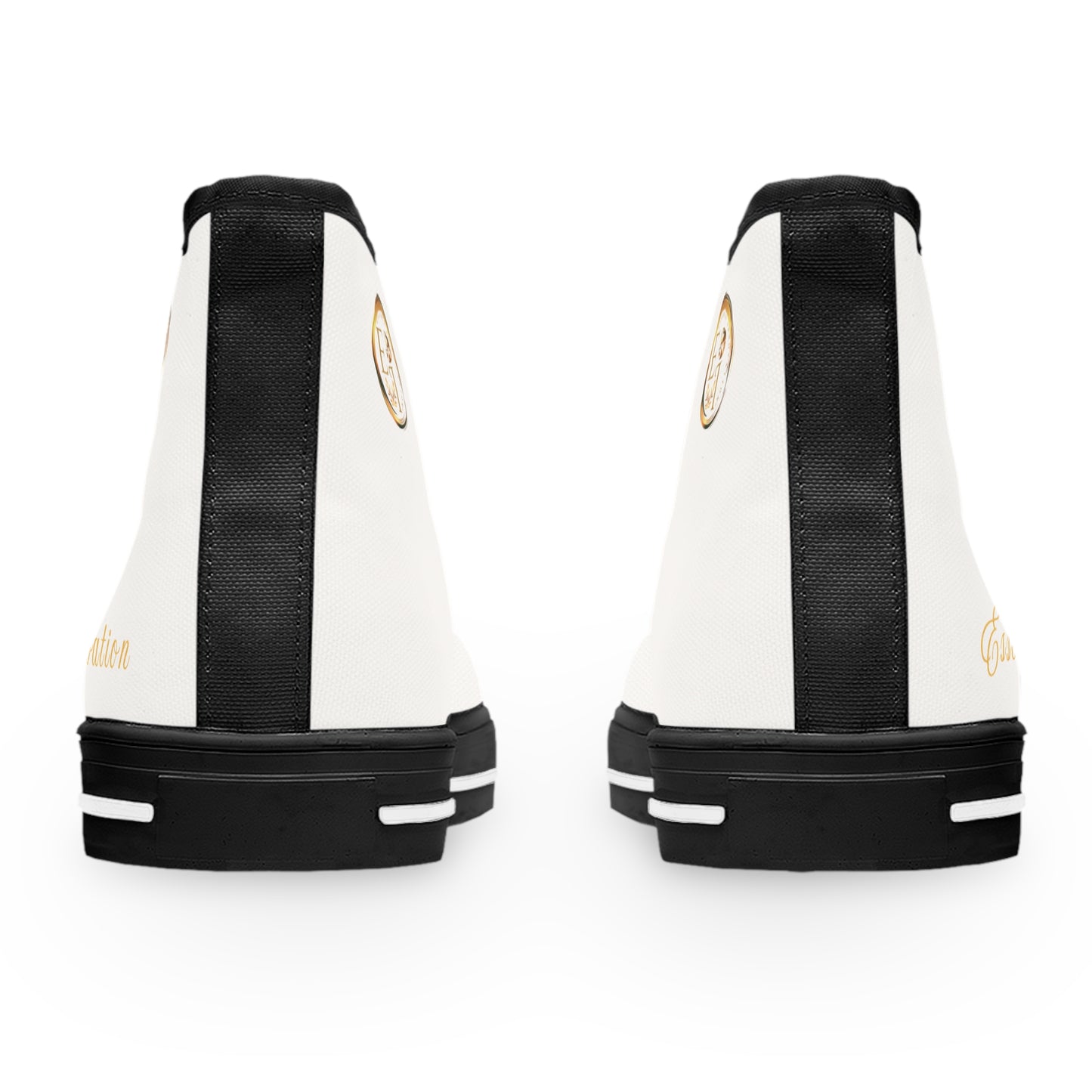 White high-top 'Essence Innovation' sneakers with black accents on a white background